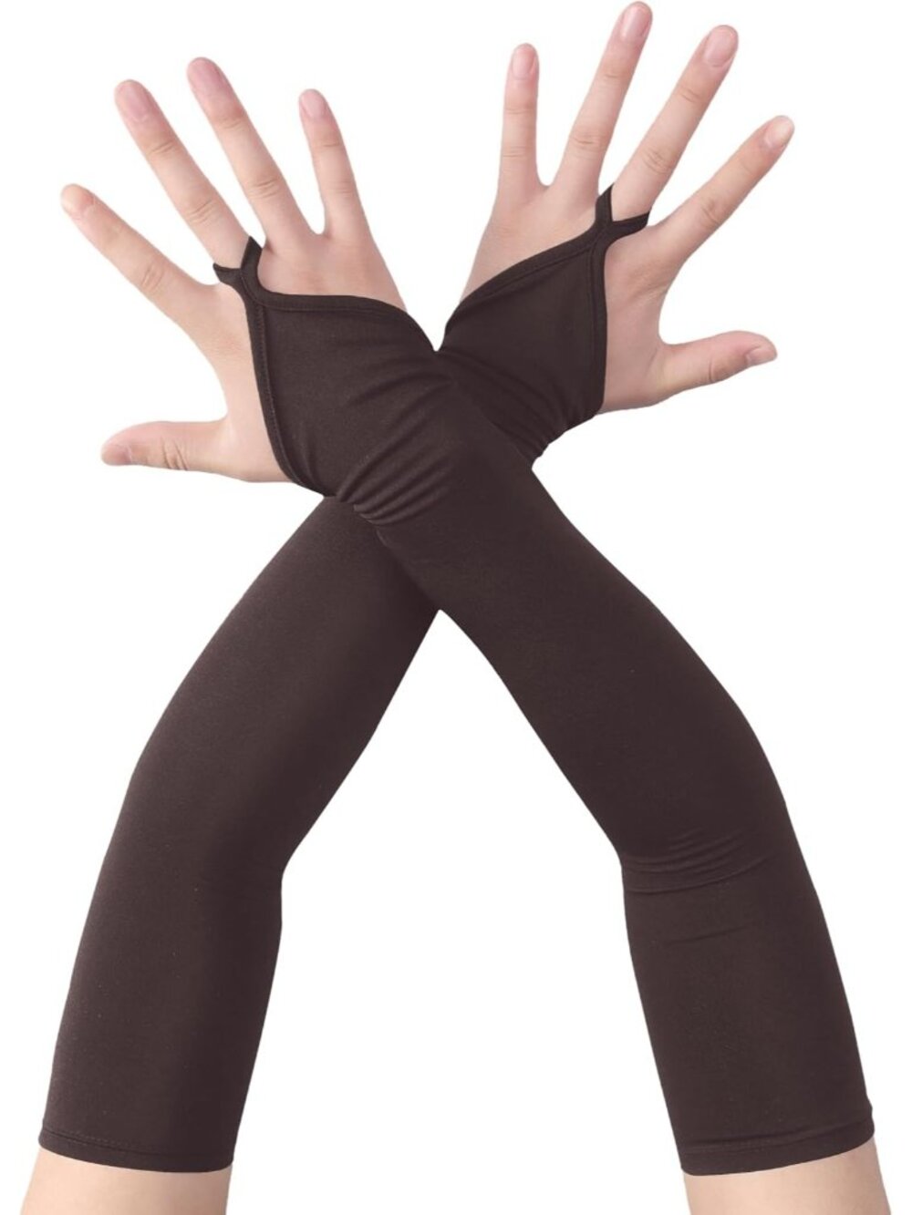 Women's Coffee Fingerless Elbow-Length Opera Pageants Halloween Vintage Gloves